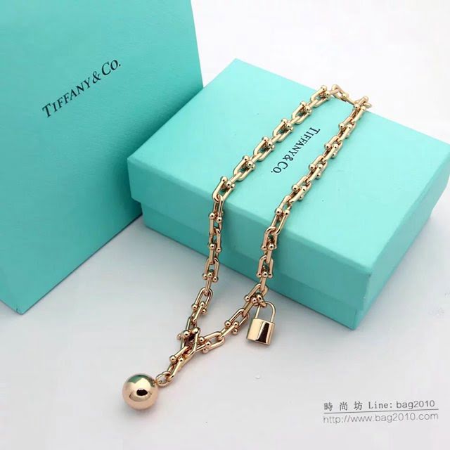 Tiffany飾品 蒂芙尼女士專櫃爆款關節U型鏈環圓形鎖吊墜雙層手鏈  zgt1813